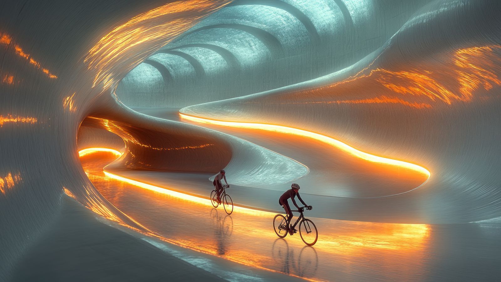 Cyclum ride environment showing a digital cycling landscape