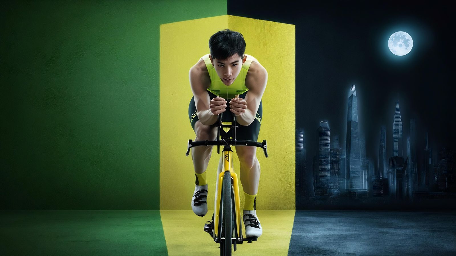 Split view of solo indoor cycling session and competitive arena match interface